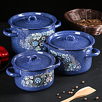 Набор кастрюль "Голубика", 3 шт: 1,5 л, 2,9 л, 4,5 л, цвет синий с зерном
