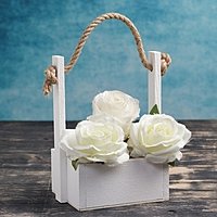 Кашпо флористическое, белое, ручка- шнур, 15×12×25 см