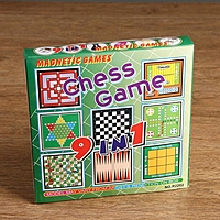 Игра настольная 9 в 1, магнитная: шахматы, шашки, нарды, крестики-нолики, китайские шашки, змеи и лестницы, лудо, футбол, 9 людей Морриса