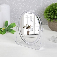 Зеркало настольное, на подставке, двустороннее, с увеличением, зеркальная поверхность — 9 × 12 см, цвет прозрачный