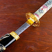 Сувенирное оружие «Катаны на подставке», чёрные ножны, голова дракона на рукоятке