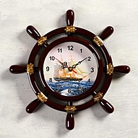 Часы настенные "Двойной штурвал", корабль на циферблате, микс