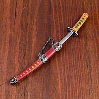 Сувенирное оружие «Катана на подставке», ромбы на рукоятке, коричневые ножны с жёлтыми ромбами