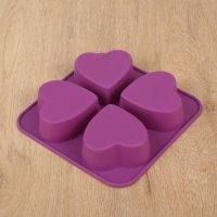 Форма для выпечки, 4 ячейки, 16х16х3 см "Сердца", цвета МИКС