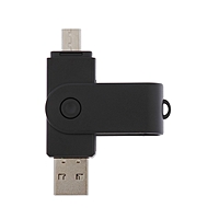 OTG картридер, подключение microUSB и USB, слоты SD microSD, черный
