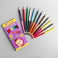 Двухсторонние цветные карандаши 24 цвета, Маша и Медведь, 12 шт.