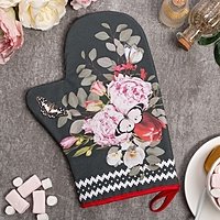 Варежка-прихватка "Flowers" 20х28см,саржа, 100% х/л, ватин 250г/м2
