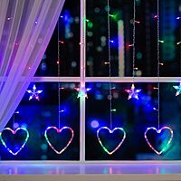 Гирлянда "Бахрома" 2.4 х 0.9 м с насадками "Сердце", IP20, прозрачная нить, 186 LED, свечение мульти, 8 режимов, 220 В