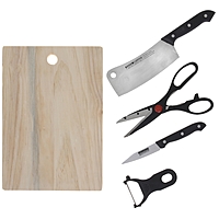 Набор 5 предметов: 2 ножа 15/8 см, ножницы, овощечистка, доска 29х18 см "Застолье"