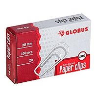 Скрепки канцелярские 28 мм оцинкованные 100шт. GLOBUS к/к