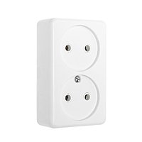 Розетка "Элект" РС 16-008, 16 А, 250 В, двухместная, открытая, с монтажной панелью, белая