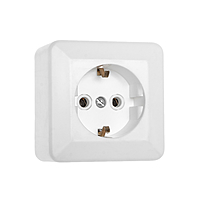 Розетка "Элект" РС 16-016, 16 А, 250 В, одноместная, открытая, белая