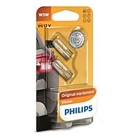 Лампа автомобильная Philips, W5W, 12 В, 5 Вт, (W2,1x9,5d), набор 2 шт, 12961B2