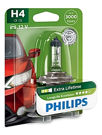 Лампа Philips LongLife EcoVision H4 12V 60/55W 12342LLECOB1