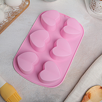 Форма для выпечки 6 ячеек "Сердце напополам" 24x16,7x3 см, цвета МИКС