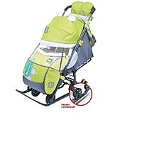 Санки коляска «Ника Детям НД 7-6», рисунок с жирафом, цвет лимонный, механизм качания