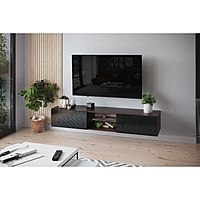 Тумба под ТВ подвесная №2, 1800×420×300, цвет венге ЛДСП / чёрное стекло