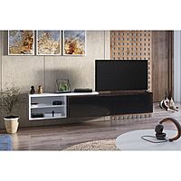 Тумба под ТВ подвесная №1, 1800х420х320, Белый глянец/Венге/Черное стекло