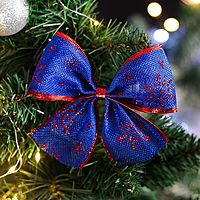 Бант новогодний, праздничный "Снежа", сине-красный, 14 х 10 см