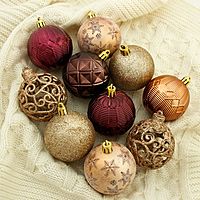 Набор шаров пластик d-6 см, 16 шт "Винтажный узор" кофейные оттенки