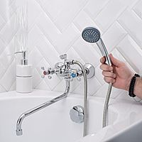 Смеситель для ванны RMS SL71-140, двухвентильный, длинный излив, душевая лейка и шланг, хром
