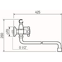 Смеситель для ванны RMS SL71-140, двухвентильный, длинный излив, душевая лейка и шланг, хром