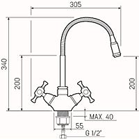 Смеситель для кухни RMS SL92BL-279F, двухвентильный, высокий излив, хром/черный