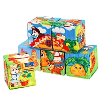 Набор мягких кубиков " Мои любымые сказки" с книгой, 6 шт 8см*8 см