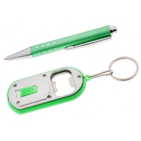Набор подарочный 2в1: ручка, брелок-открывашка с фонариком, зеленый