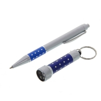 Набор подарочный 2в1: ручка, брелок фонарик в стразах, синий
