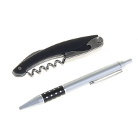 Набор: ручка и нож складной (черный) в блистере