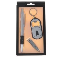 Подарочный набор, 3 предмета в коробке: ручка, брелок-открывалка-фонарик, кусачки