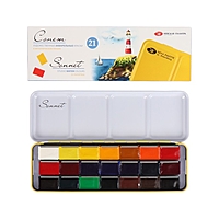 Акварель художественная набор в кюветах 21 цвет х 2.5 мл, ЗХК «Сонет», металлический пенал