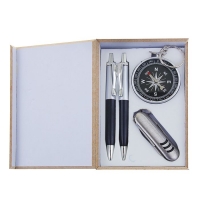Набор подарочный 4в1: 2 ручки, компас, нож 3в1, черный