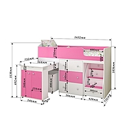 Кровать-чердак Ярофф Малыш 800x1800 Белое дерево розовый
