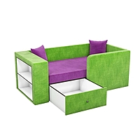 Детский диван «Орнелла», механизм выкатной, микровельвет, цвет фиолетовый / зелёный