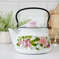 Чайник сферический Керченская эмаль, 3 л, деколь МИКС, цвет белый