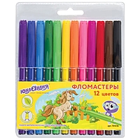 Фломастеры 12 цветов, ЮНЛАНДИЯ «УРОКИ РИСОВАНИЯ», вентилируемый колпачок