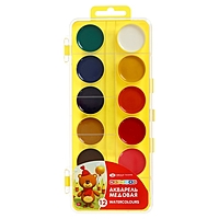 Акварель ЗХК «Цветик», 12 цветов, в пластиковом пенале, без кисти