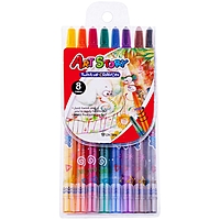 Мелки восковые 8цв Crown "ArtStory" выкручивающийся стержень, ПВХ, европодвес TP-800