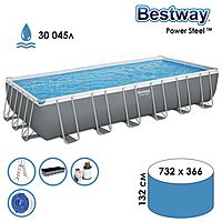 Бассейн каркасный Power Steel, 732 х 366 х 132 см, песчаный фильтр-насос, лестница, тент, 56475 Bestway