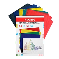 Бумага копировальная А4, 50 листов, deVENTE, 5 цветов: красный, жёлтый, зеленый, синий, чёрный
