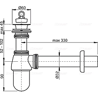 Сифон для раковины Alcaplast A437, DN=32 мм, с донным клапаном 5/4", металл, хром