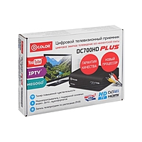 Приставка для цифрового ТВ D-COLOR DC700HD Plus, FullHD, DVB-T2, HDMI, RCA, USB, черная