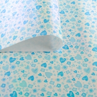 Бумага упаковочная перламутровая "Сердца", цвет голубой