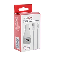Автомобильное зарядное устройство LuazON, 2 USB, 2 А, кабель micro USB, белое