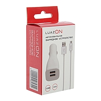 Автомобильное зарядное устройство LuazON, 2 USB, 2 А, кабель Type-C, белое