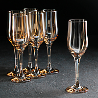 Набор бокалов для шампанского 200 мл "Гладкость", цвет янтарь, 6 шт