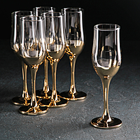 Набор бокалов для шампанского 200 мл "Поло", золото, 6 шт