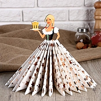 Салфетница "Девушка официантка с пивом с косами", цветная наклейка